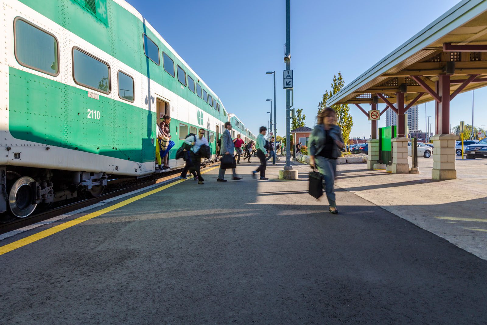 Mount Joy GO Sation with Train and Passengers Leaving